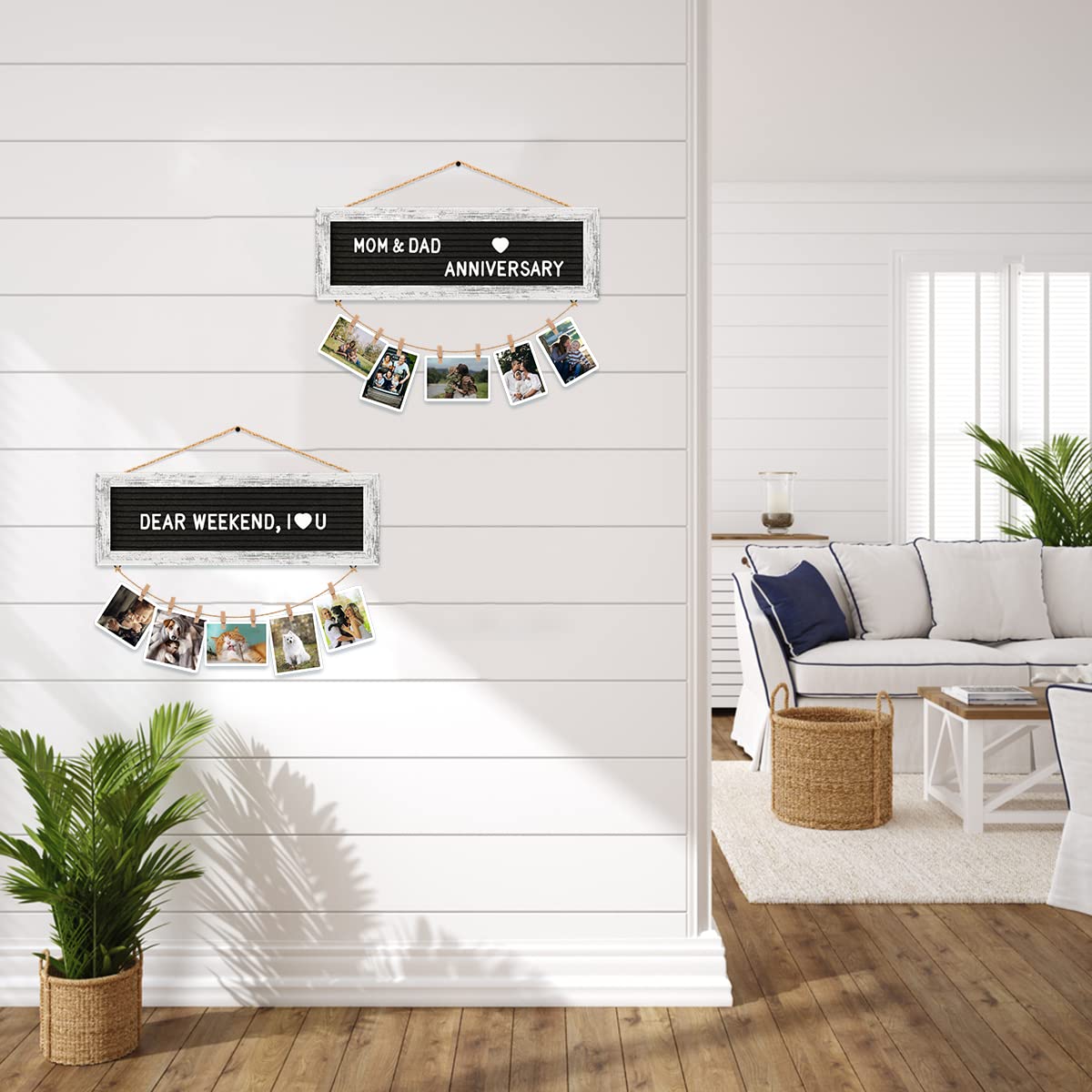 CJIAWYS Marco de fotos para colgar, múltiples marcos de fotos Polaroid, decoración de pared, tablero de letras de fieltro con 340 letras y 15 clips, juego de marco de collage para Navidad, vacaciones