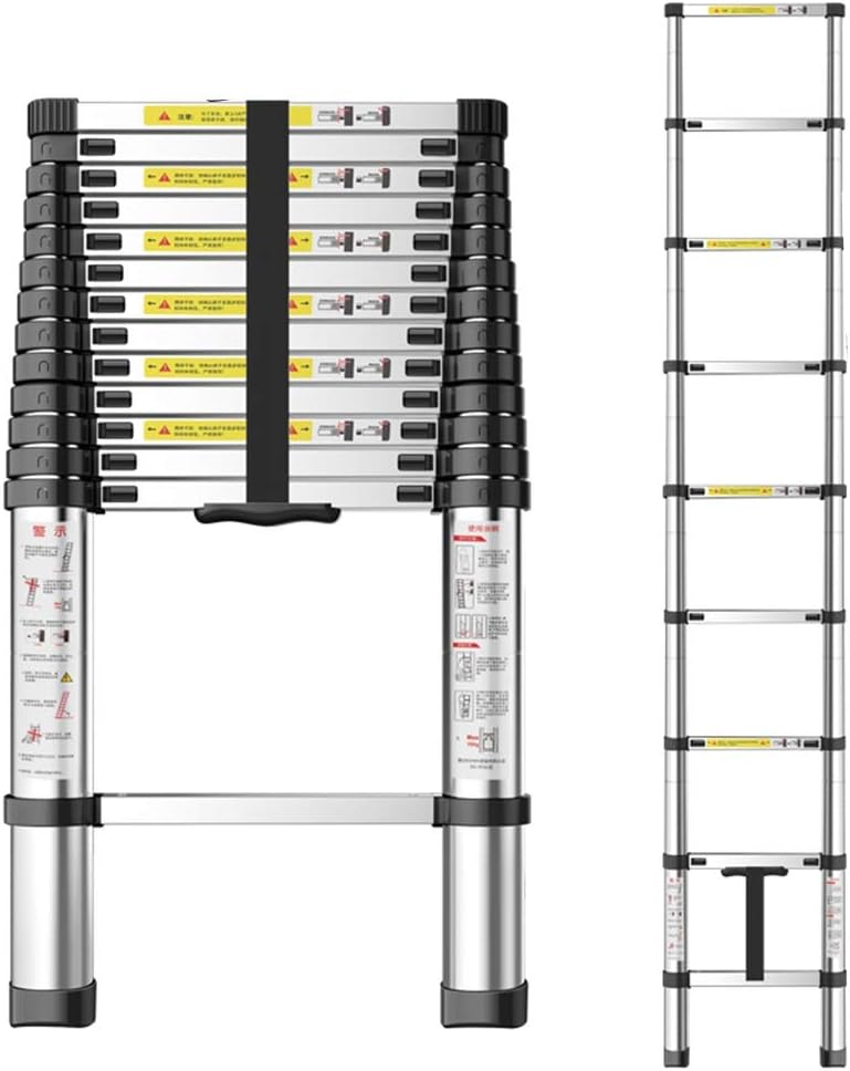 6.5ft-17ft Extendable Ladder Aluminium Extension Ladder, Folding Multi-Purpose Extendable DIY Portable Straight Ladder for Home Loft Engineering (Size : 3.8m(12.4ft))