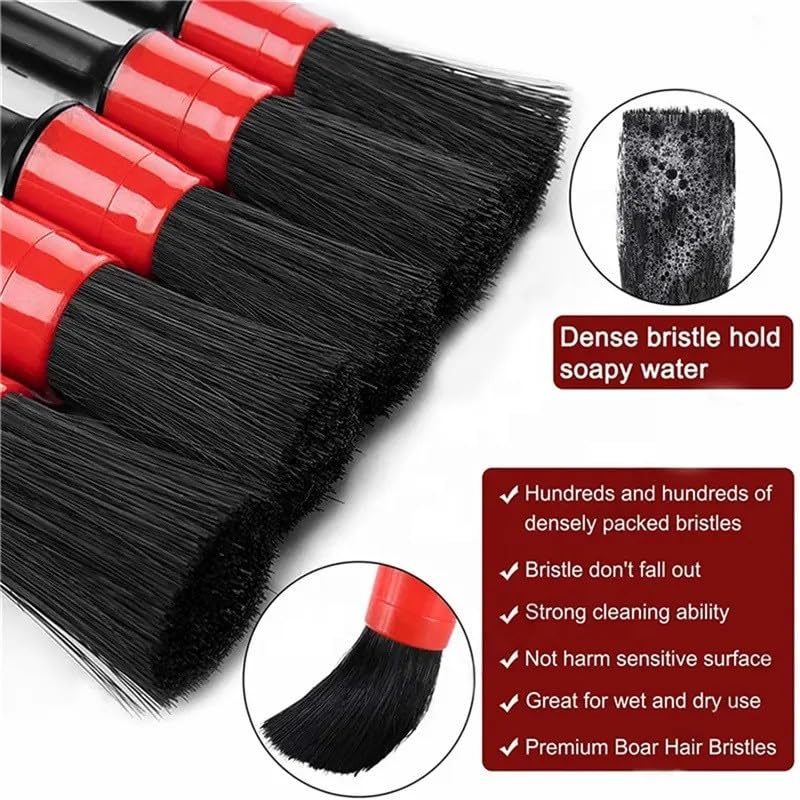 Image of EZ LIVING Precision Car Detailing Brushes for Interior and Exterior Car Detailing Brushes Automotive Detailing Brush Set Detailing Brushes for Cars Wheel Brush for Car Cleaning(5pcs)