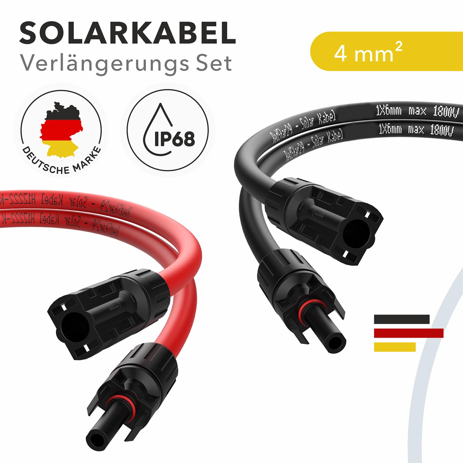 RedStar24 Cable Solar 4mm² 6mm² IP68 Extensión Fotovoltaico Resistente UV 2m