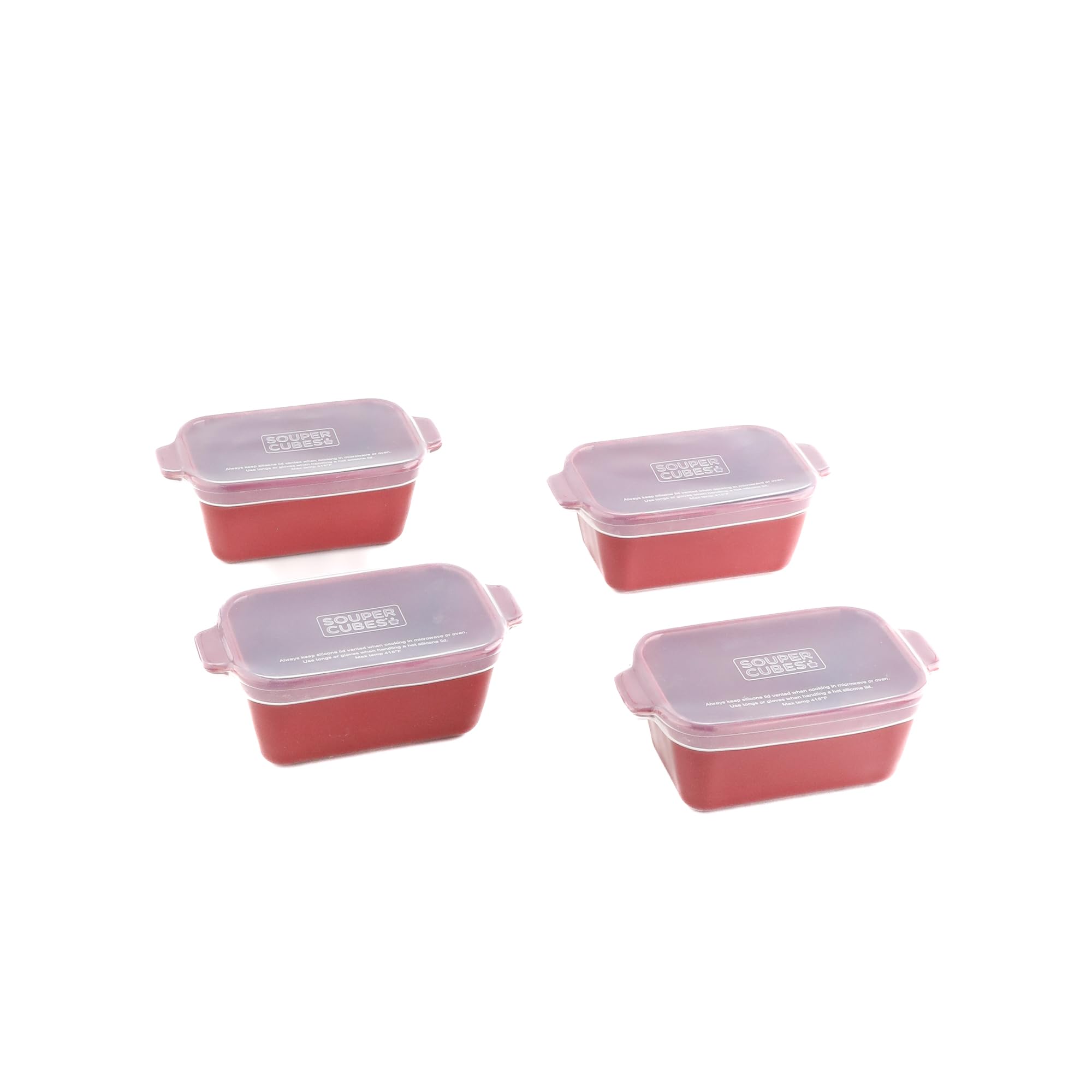 Souper Cubes 5"x3" Ceramic Baking Dishes with Lids, Cranberry, 4-Pack