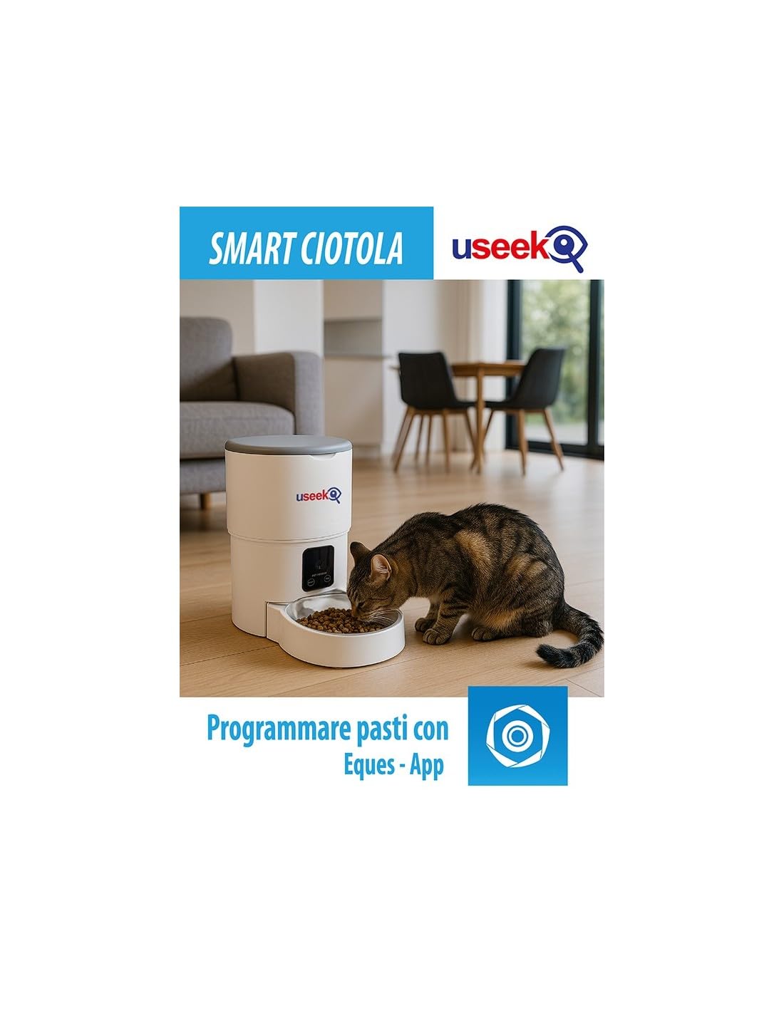 Distributore Automatico Cibo Smart con Videocamera Wi-Fi per Gatti e Cani, Controllo App, Audio Bidirezionale, Bianco