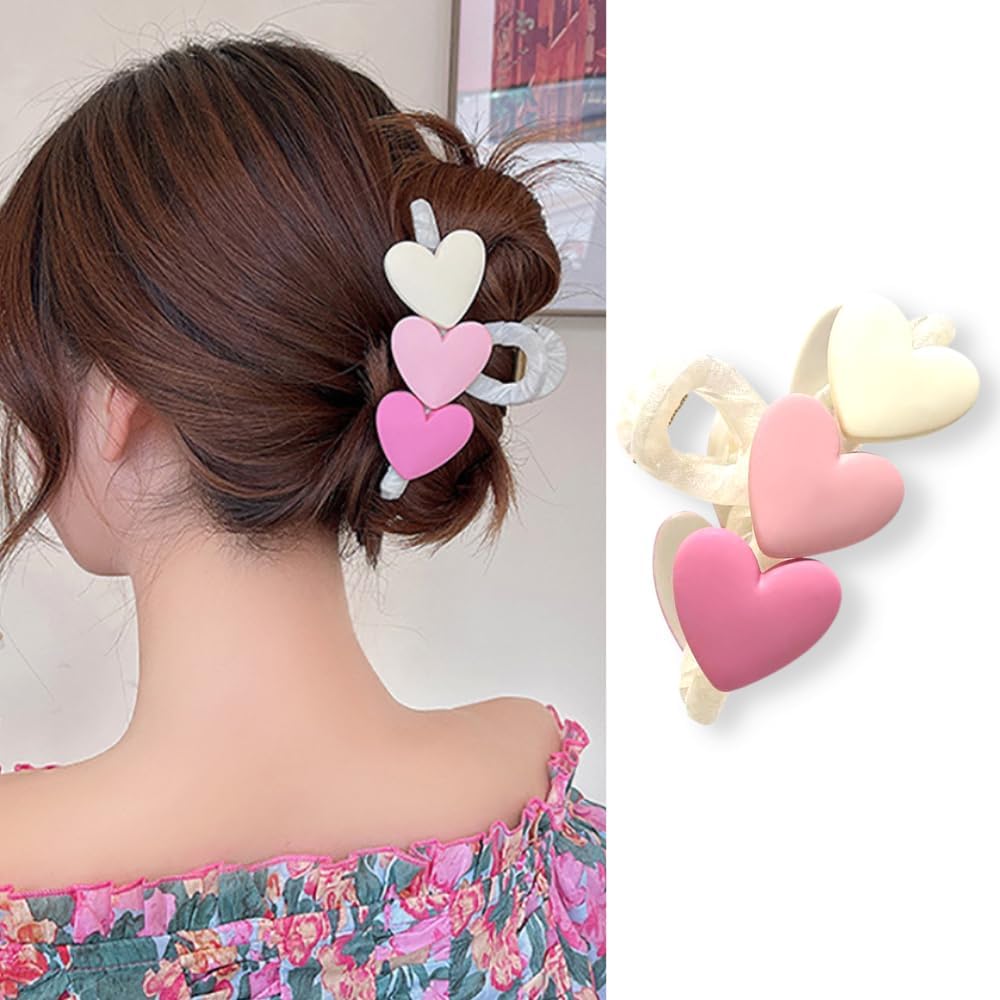 4pcs Plush Heart Hair Clips for Women Kawaii Heart Hair