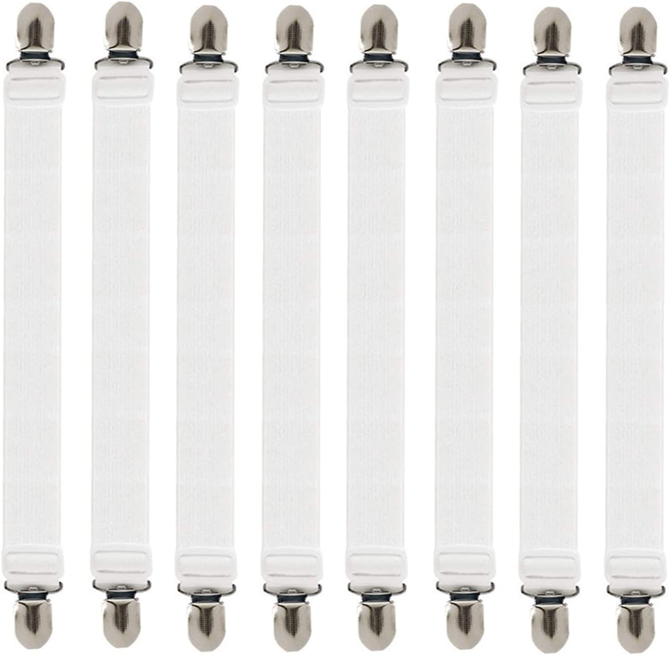 Weysoo Bed Sheet Fasteners, 8Pcs Adjustable Bed Sheet Straps, White Elastic Sheet Clips for Bedding, Fitted Bed Sheet Grippers to Keep Your Sheets in Place