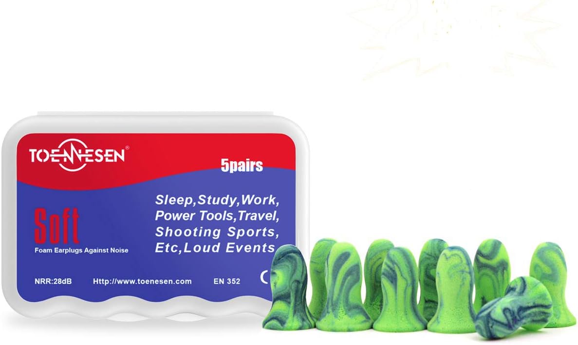 TOENNESEN Ear Plugs for Kids, Soft Foam Noise Cancelling Sleep Earplugs for Women/Small Ear Canal for Sleeping/Work/Study/Travel/Sound Blocking(Green/Blue) 5 Pair