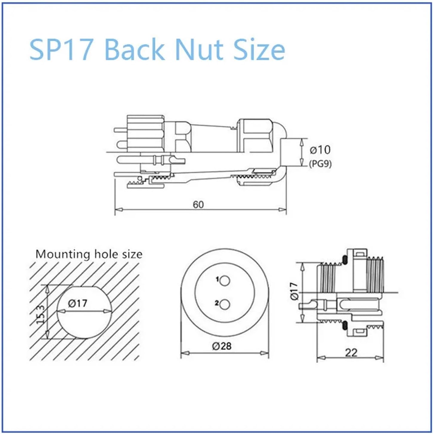 SP17 IP68 Waterproof Connector Cable Wire Socket Male and Female Butt nut Type 2 3 4 5 7 9 pin Panel Mount Aviation(Nut Type,7P)