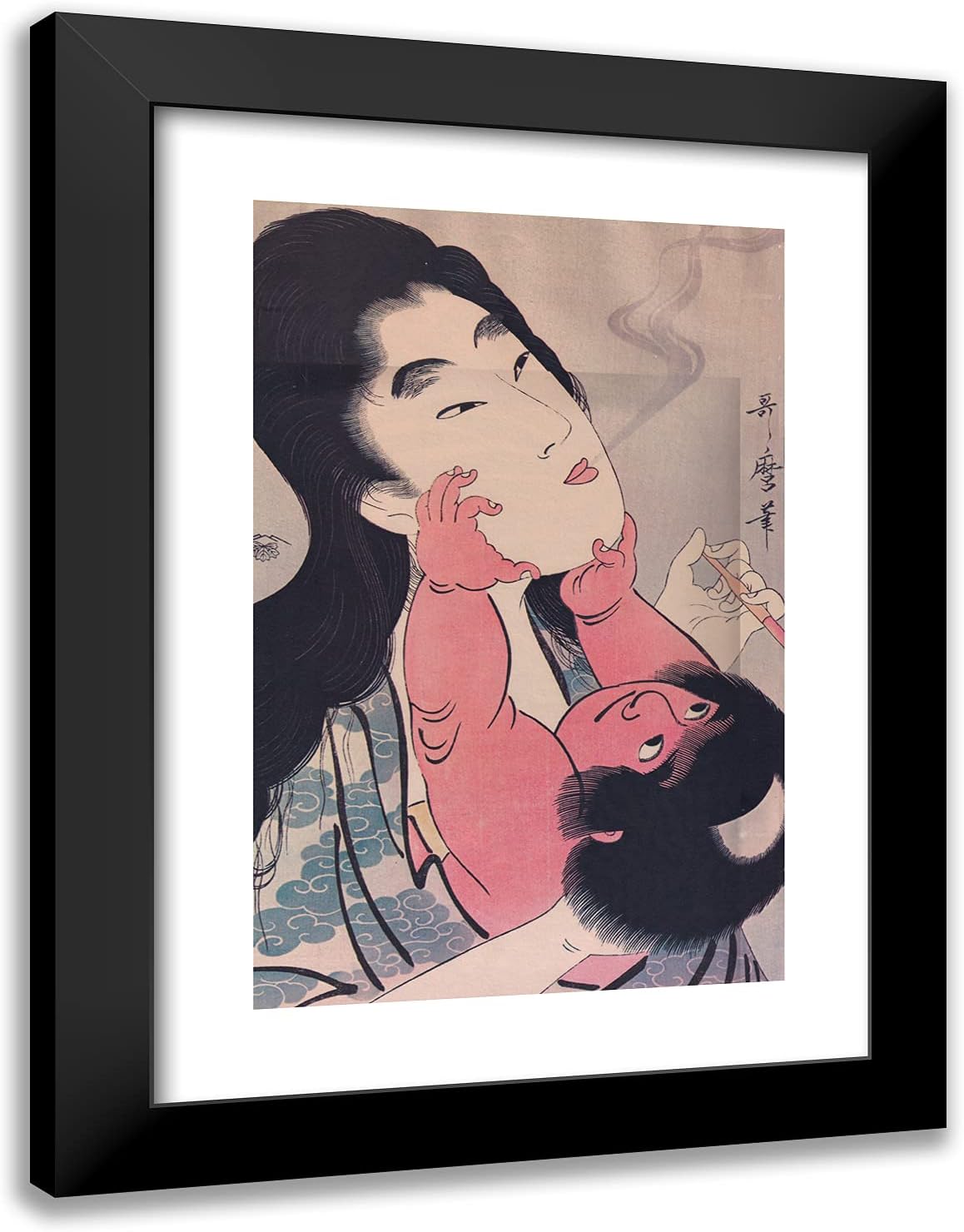 ArtDirect Utamaro, Kitagawa 18x24 Black Modern Framed Art Print with Double Matting Titled: Mother and Child I