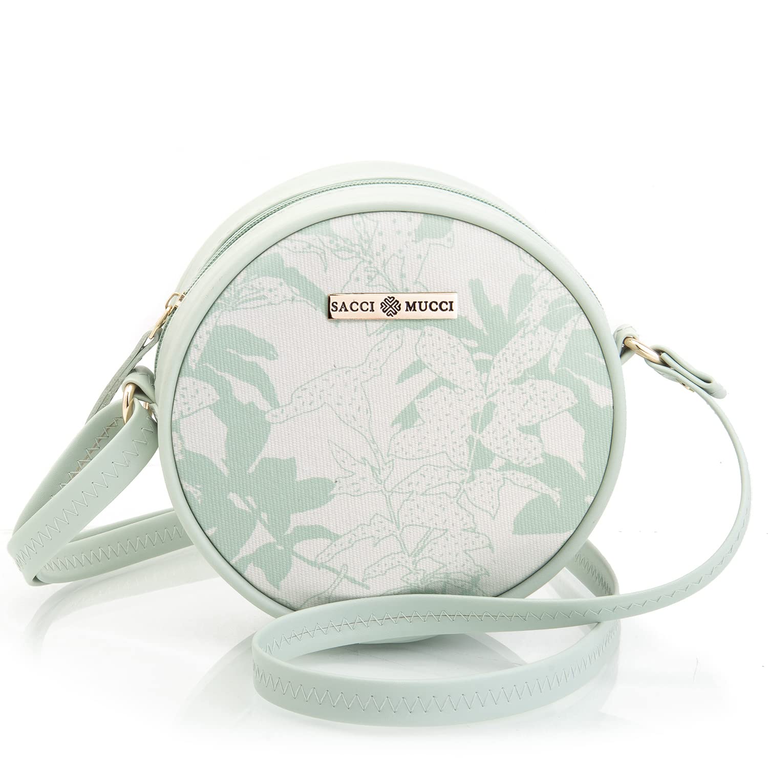 SACCI MUCCIWomen's Full Moon Vegan Leather and Canvas Round Sling Bag for Women and Girls | Crossbody |Trendy | Ladies Purse | Side | Shoulder Bag