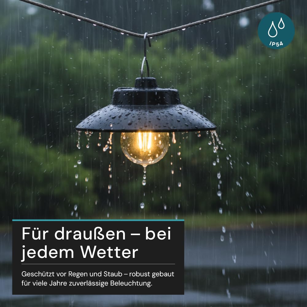 LUXULA Solar Hängeleuchte Outdoor 2 Stück - LED Solarlampe zum Aufhängen, warmweiß 3000K, 200lm, dimmbar, IP54 wetterfest, Retro Hängelampe für Garten, Terrasse, Balkon, Camping - Solar & USB-C