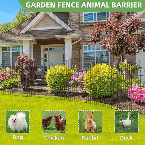 5 Panels Decorative Garden Fencing with Gate for Yard, 40in (H) x 11.8ft (L) No Dig Animal Barrier Fence, Rustproof Metal Wire Outdoor Dog Fences Panel Border with Temporary Ground Stakes
