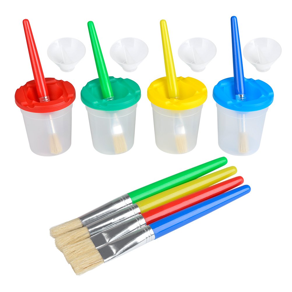 TIMESETL NoSpill Paint Cups,Paint Brushes for Kids Set of 12