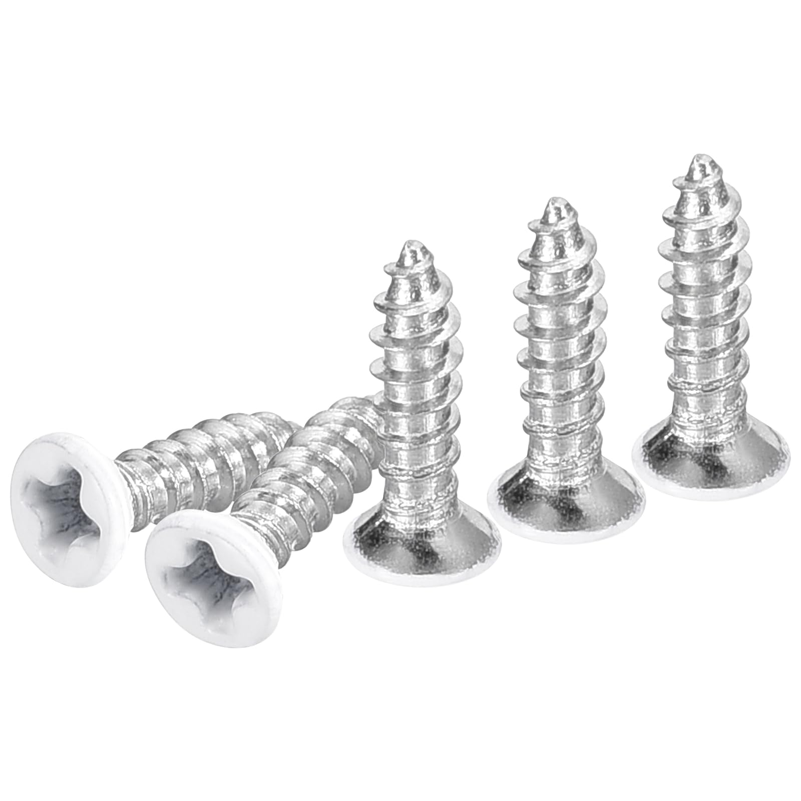DTGN 100Pcs ST2x8mm Flat Head Wood Screws, 304 Stainless Steel White Phillips Self Tapping Screws