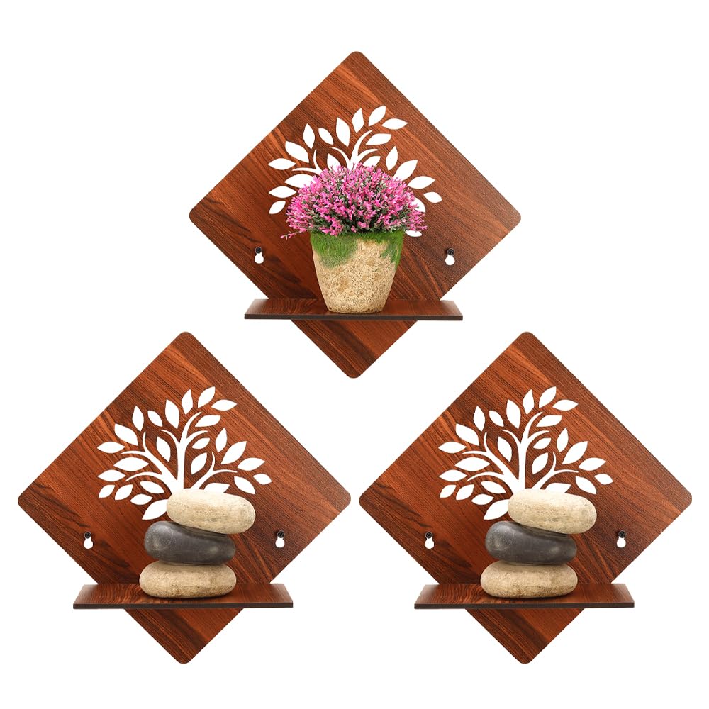 Sehaz Artworks Tree of Life Floating Wooden Shelf for Living Room | Wooden Wall Shelf for Living Room Decor | Room Decoration Items for Bedroom | Wall Decor Items for Living Rooms | Set of 3-33 CM-image-29