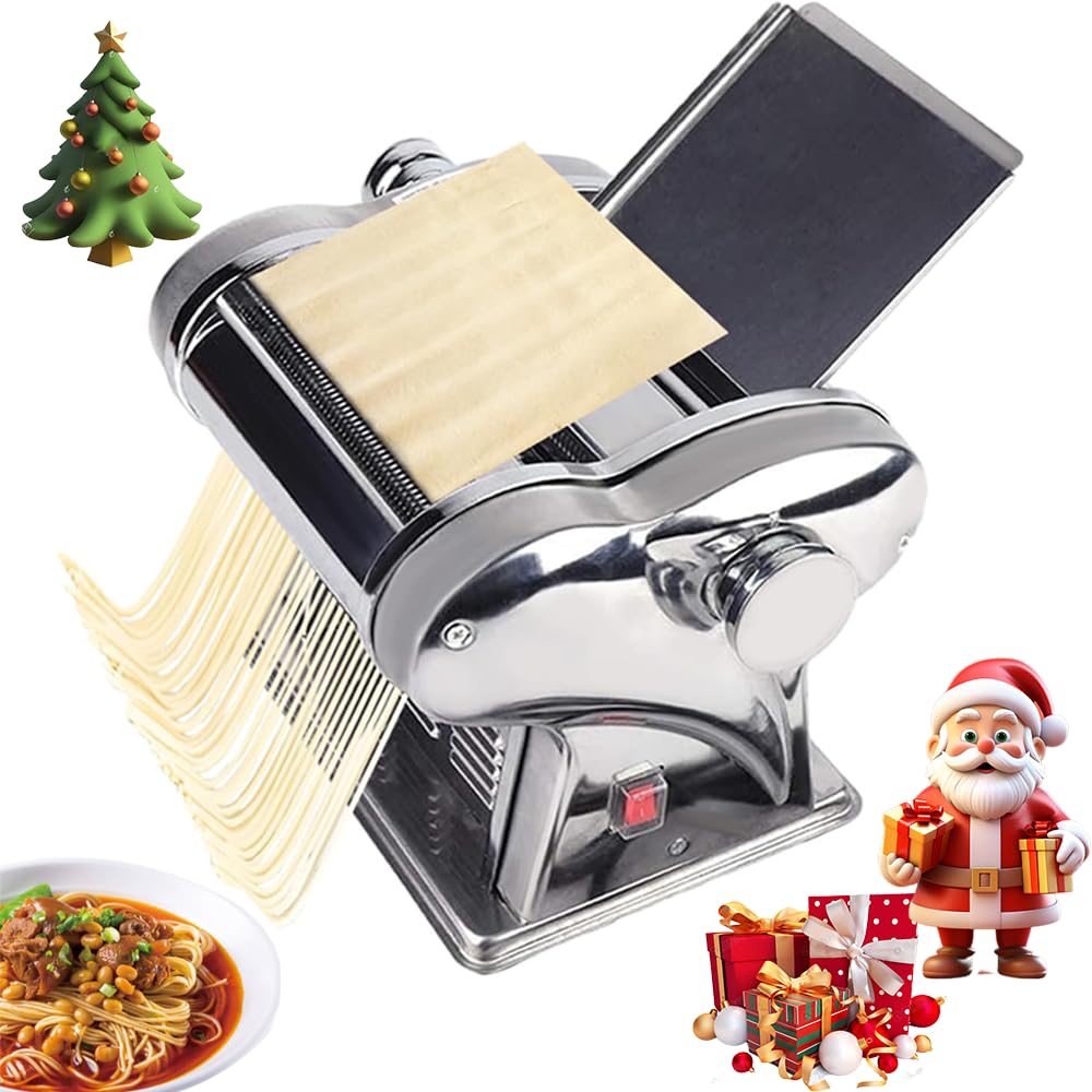 Automatic Noodle Machine, 135W 110V Stainless Steel Electric Pasta Maker for Home Family Use, Fresh Pasta Dough Roller (1.5mm flat noodle+4mm flat noodle)