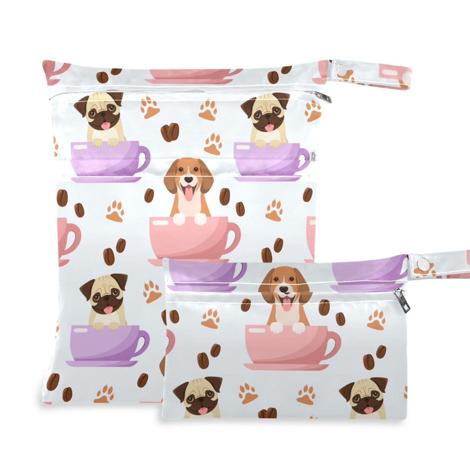 susiyo Funny Dogs 2 Pcs Wet Dry Bag Waterproof Reusable Baby Cloth Diaper Wet Bags with 2 Zipper Pockets for Breast Pump Parts Travel Beach Pool Gym Yoga Swimsuits Wet Clothes