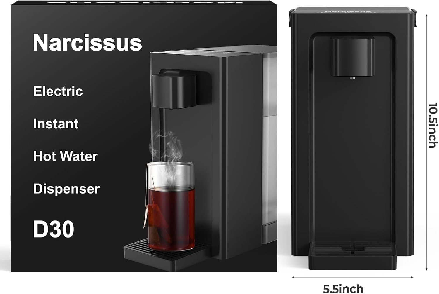 Narcissus D30 Instant Hot Water Dispenser Countertop for Rapid Heating & Dispense, Adjustable 5 Temp & 4 Water Volume Dispense, Removable 100 Ounce Capacity Water Tank with Carrying Handle, BPA Free