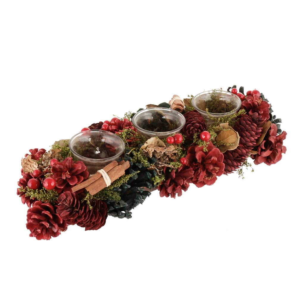 Triple Tea Light Candle Holder Jar Pine Cone Christmas Winter Table Centrepiece Décor