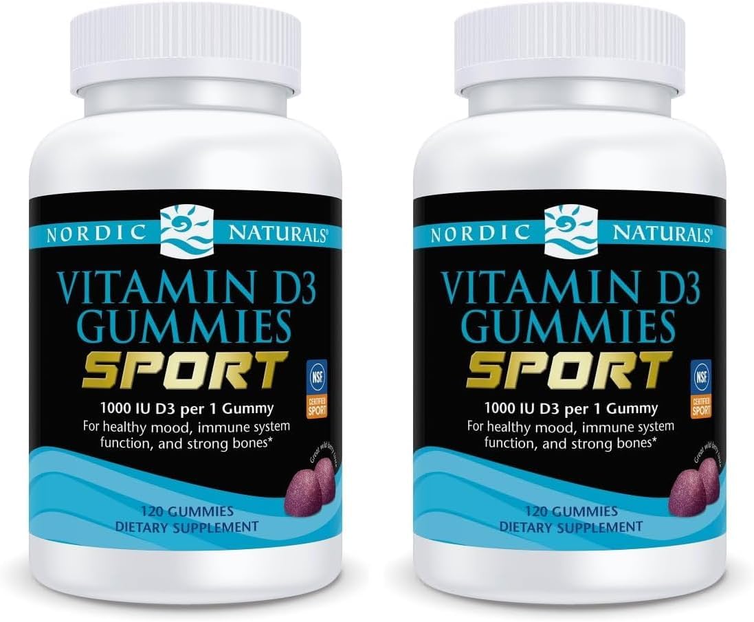 Nordic Naturals Vitamin D3 Gummies Sport, Wild Berry - 120 Gummies - 1000 IU Vitamin D3 - NSF Certified - Healthy Bones, Mood & Immune System Function - Non-GMO - 120 Servings (Pack of 2)