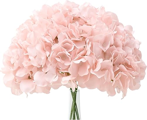 KISLOHUM 20 piezas de hortensias artificiales de seda, flores de seda con tallos de boda, hogar, fiesta, tienda, decoración de baby shower (rubor)