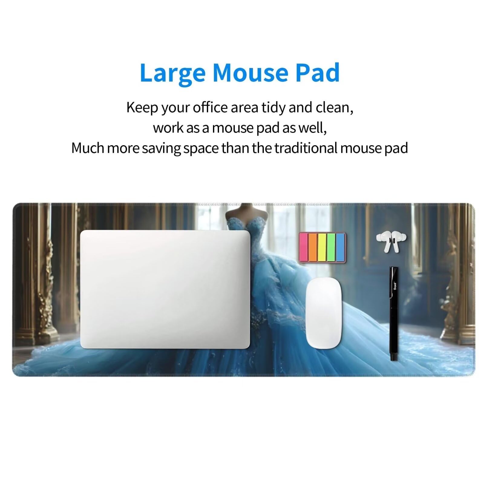 Tappetino Mouse, Tappetino Mouse Gaming Grande XXL 1500x800x3mm Tappetino Scrivania Mouse Pad, Base in Gomma Antiscivolo, Bordi Cuciti,Lavabile, Mousepad per Ufficio e Gaming (Abito da sposa blu) R428