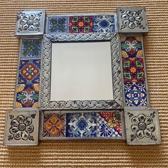 【レトロ】メキシコ　ブリキ　タイルミラー　壁掛け鏡 レトロ】メキシコ ブリキ タイルミラー 壁掛け鏡