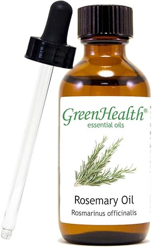 Aceite esencial de romero - Botella de vidrio de 2 fl oz (2.0 fl oz) con cuentagotas de vidrio - Aceite esencial 100% puro - GreenHealth
