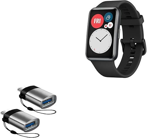 BoxWave Cable para Huawei Watch Fit USB Type-C PortChanger (2-Pack) USB Tipo-C OTG USB llavero portátil para Huawei Watch Fit - Gris pizarra