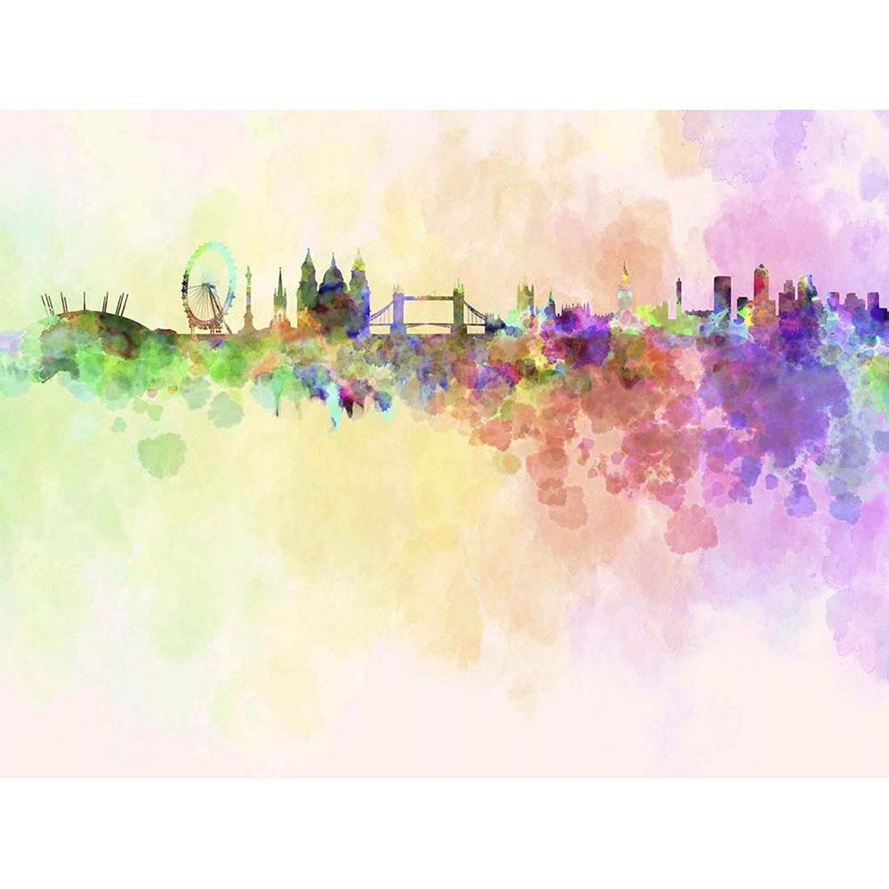 Wee Blue Coo Painting Abstract Cityscape London England Skyline Paint Splash Art Print Poster Wall Decor 12X16 Inch