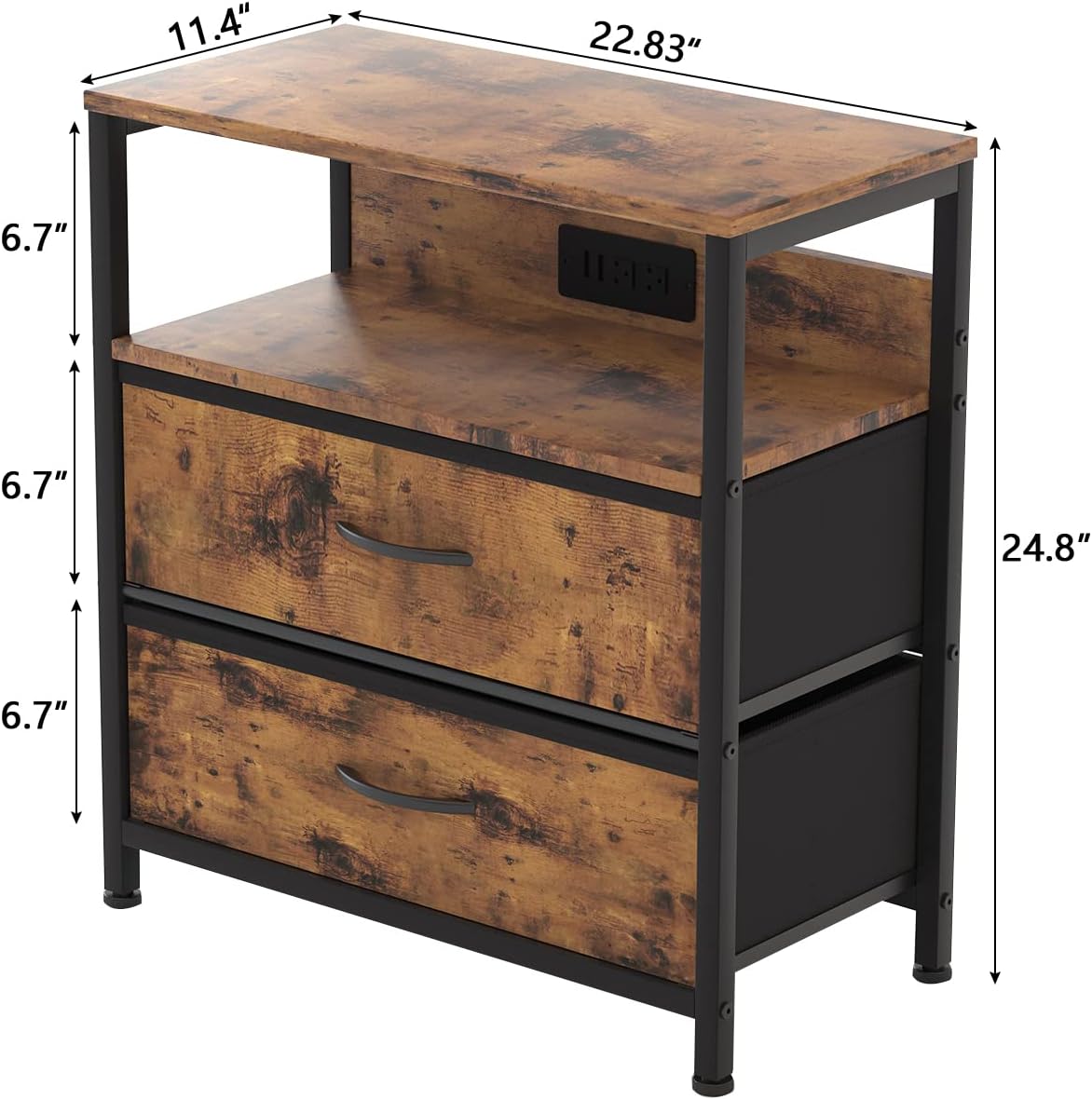 end table with charging station brown rustic nightstand front view