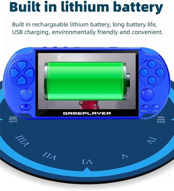 JXD Multifunctional Video Game Console 5.1 inch 7500 Free Retro Games Handheld Game Console Portable Pocket Children's Game Player Mini Arcade Emulator Device mp3/4 Holiday(Dblue)