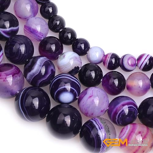 Miniatura 5 de GEM-Inside - Cuentas redondas de ágata de ónix morado natural de 0.47 pulgadas (0.472 in) con agujero grande para hacer joyas, suministros hechos a