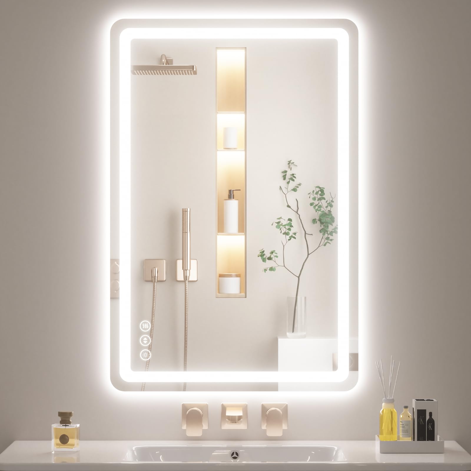 Rectangle LED Bathroom Mirror with Lights, Backlit & Front Lighted, Wall-Mounted Vanity Mirror 3000K/4000K/6000K, Memory Functions, Anti-Fog, Dimmable Smart Mirror (Rectangle 16" x 24")