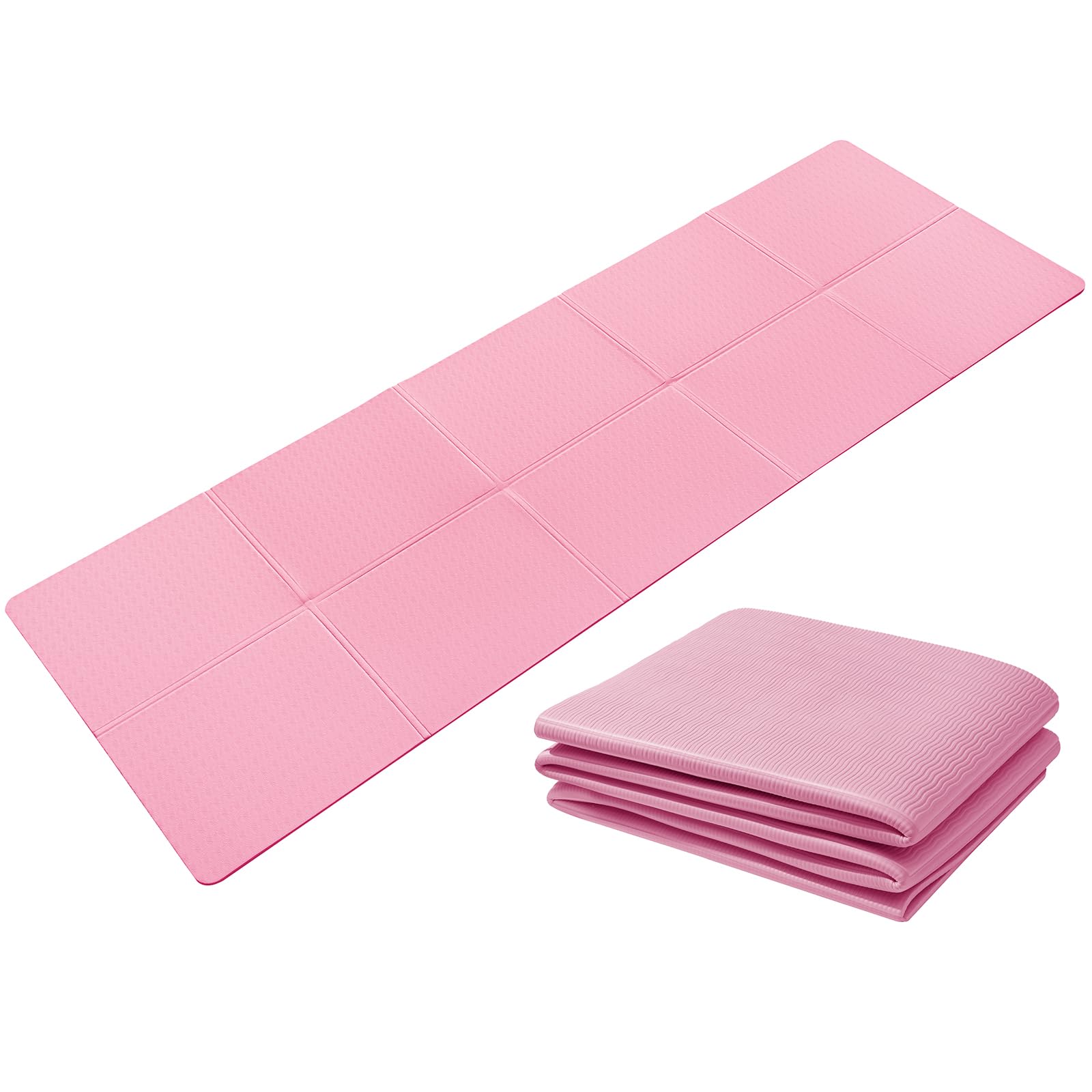 Good Nite Foldable Yoga Mat Non Slip Portable Exercise Fitness Gym Pilates Sport Travel Mat for Women Men 183 x 61 x 0.6 cm (Pink)