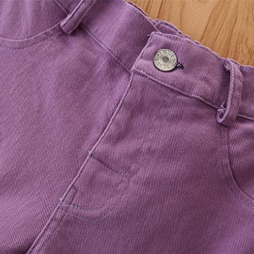 Toddler Girls Double Layered Ruffle Hem Jeans Ripped Flared Jeans Elastic Waist Bell Bottom Solid Color Denim Pants3