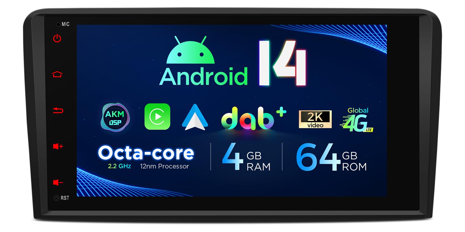 XTRONS Radio samochodowe GPS z systemem Android 14 do Audi A3, 4 GB RAM + 64 GB, WiFi, 4G, DAB+, CarPlay