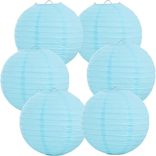 BEISHIDA Faroles redondos de papel de 8 pulgadas de color azul claro decorativos colgantes asiáticos chinos japoneses para cumpleaños, boda, baby
