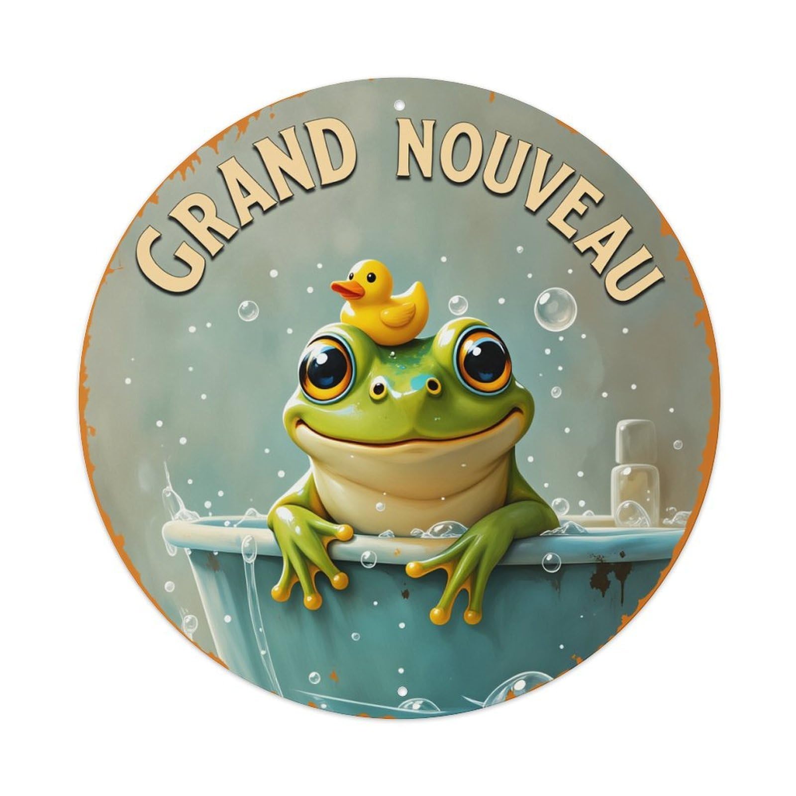 Frog Duck Bath Bubble Fun Round Tin Sign Vintage Style Metal Sign Home Bar Garden Wall Plaque Decor Metal Poster 8x8 Inch