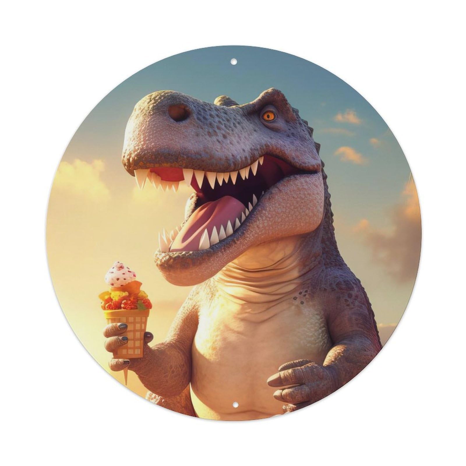 Dinosaur Tyrannosaurus Rex Eating Dessert Prehistoric Dinosaurs Metal Tin Sign