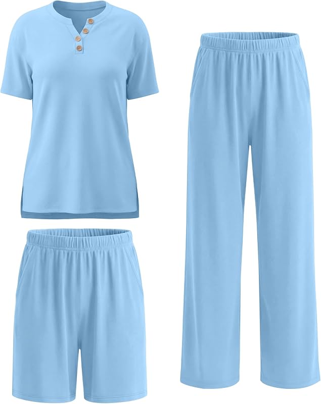 Women Maternity Lounge Set | Pregnancy, Pockets, Short Sleeve, Lounge, Casual, Postpartum, Stretchy, Breathable, Soft, Pajama, Comfort, Clothes, Outfits