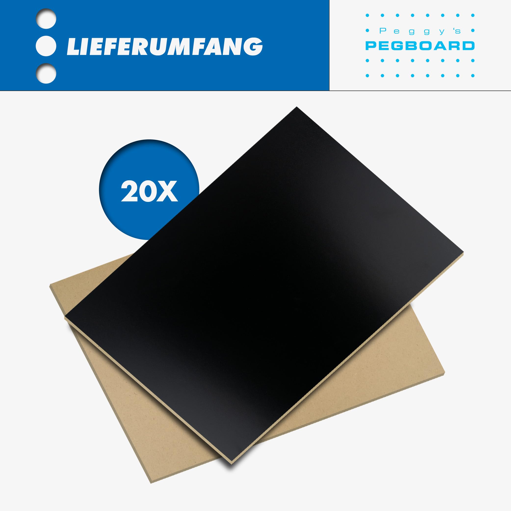 PEGBOARD MDF Zuschnitte 42 x 30 x 0,3cm 20er Set | 10/20 / 30 Stück MDF-Platten 3 mm einseitig schwarz lackiert - mdf 3mm für Lasergravur, CNC-Bearbeitung, Fräsen, Basteln | Made in Germany