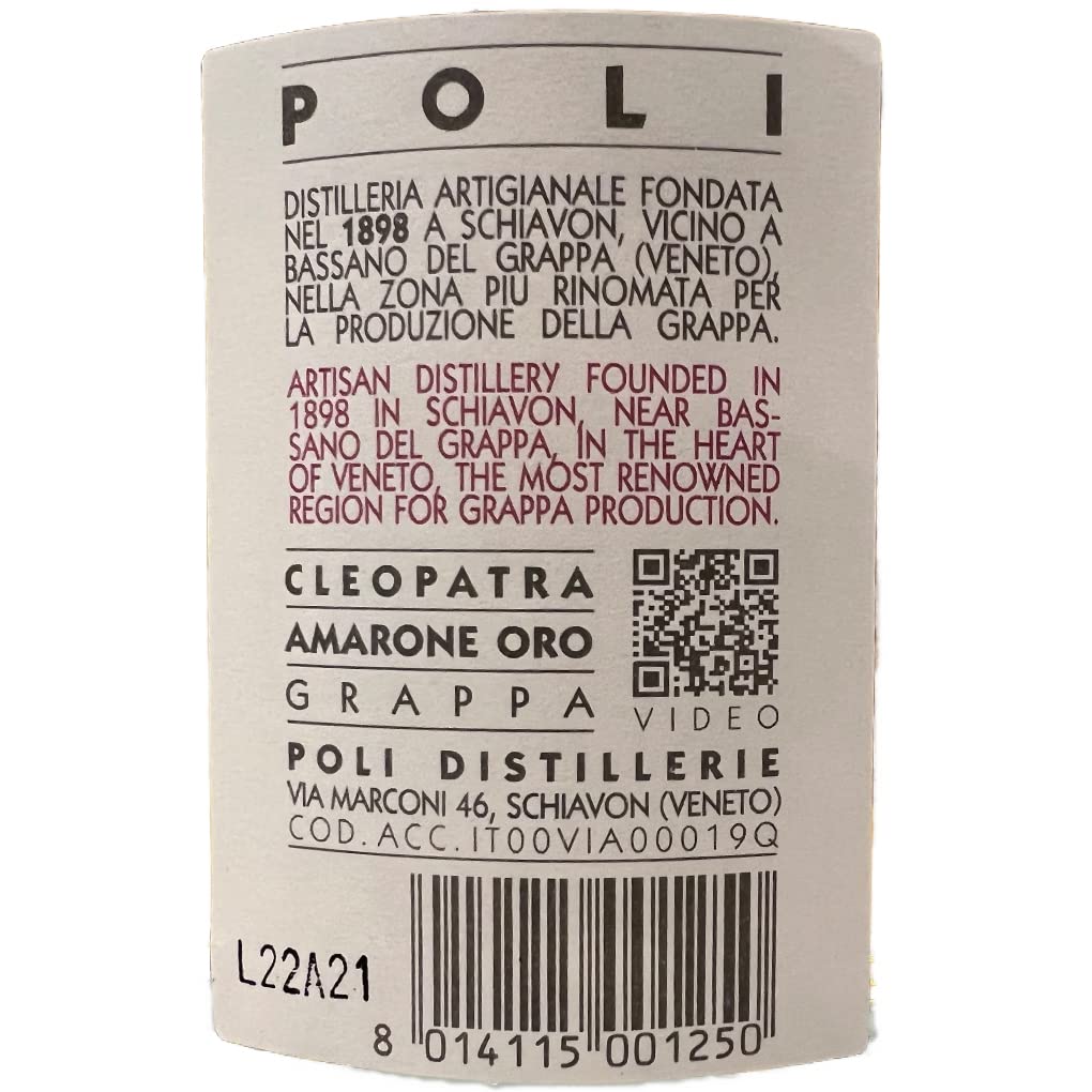 Poli, Grappa Cleopatra Oro (Amarone) Astucciata - 700 ml