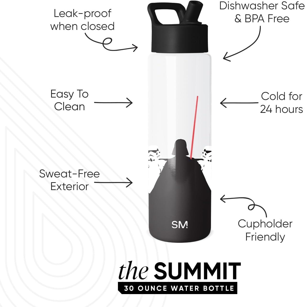 Simple Modern Summit Water Bottle with Straw Lid | Star Wars 30oz Leak Proof Stainless Steel Insulated Cup | Gifts for Him | The Dark