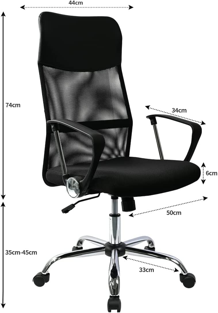 DUPI Silla de Escritorio Meeting con Ruedas | Ergonómica con Respaldo de Malla | Giratoria 360º y Altura Ajustable | Acolchado 6 cm y Reposabrazos | Negro