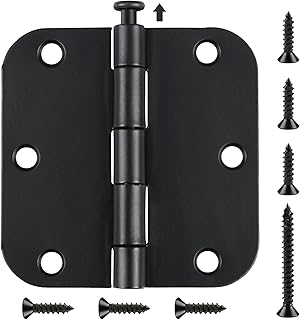 90 Pack Rounded Matte Black Door Hinges 3.5 Inch 5/8" Radius Interior 3 1/2 Flat Iron Bifold Easy Installation Standard Hinge Remove Pin,Bedroom Indoor for Doors Tool 3 ½" Hardware Kit