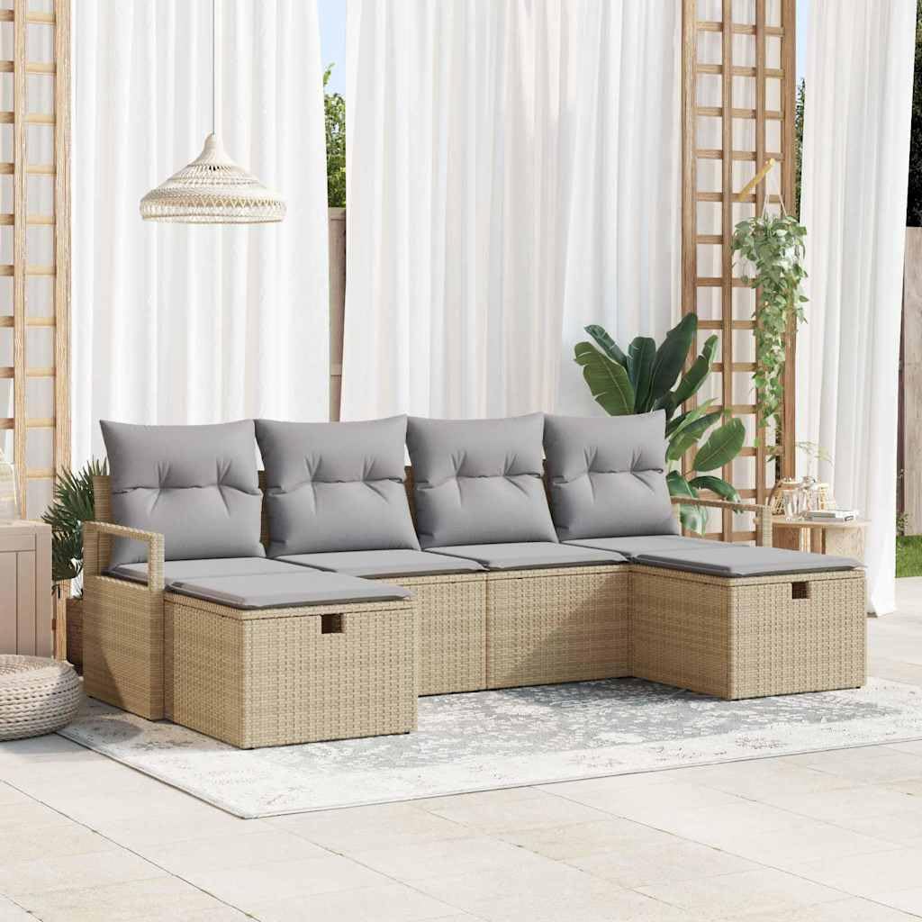 Set di mobili da giardino modulare in polyrattan, 6 pezzi, beige e