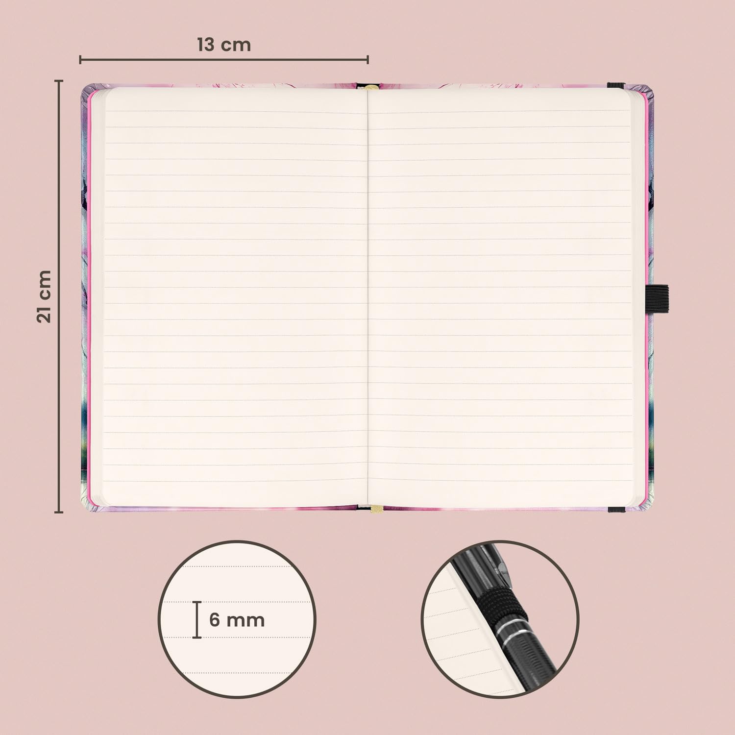 NOTIQUE Notebook Lined with Elastic Band, 13 x 21 cm, Approx. A5, Designer Hardcover Notebook, Notepad, Journal, Diary for Adults, Women (Sakura) - Image 2
