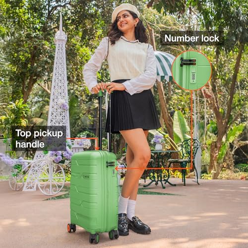 Image of Nasher Miles Polypropylene 360 Degree Paris Hard-Sided Cabin Luggage 20 inch | 55cm | 8 Wheels Small Trolley Bag for Travel | Suitcase (Avocado Green)