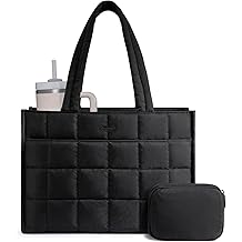 LOVEVOOK Tote Bag for Women, Puffer Work Handbag 15.6 Inch Laptop Purse for Nurse Teacher, Large Quilted Travel Tote Shoulder Bag with Zipper for College Office Clinical Gym, Black