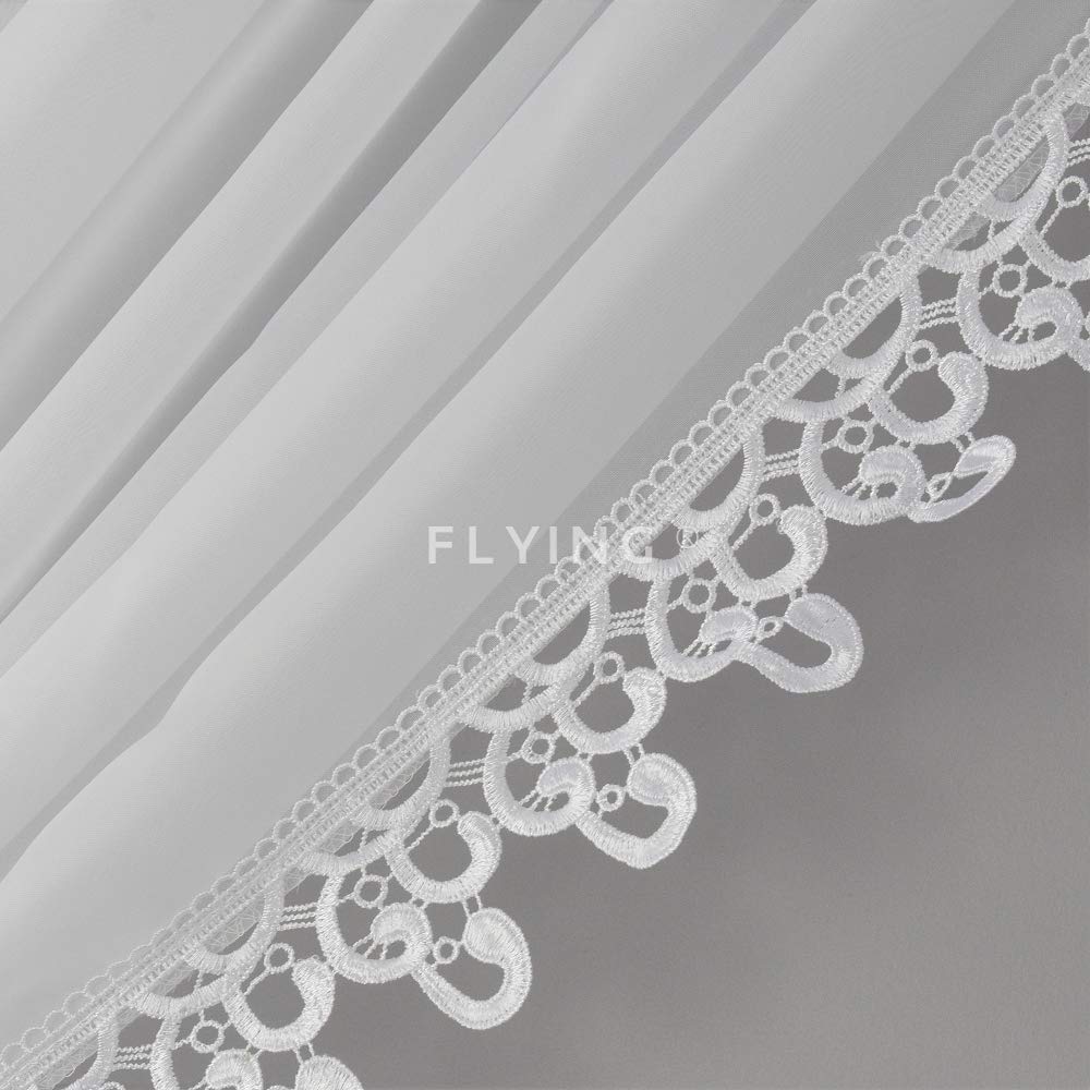 FKL DESIGN Home Deco LB-11-AFKL Rideau de Balcon Rideau prêt à l'emploi pour Balcon en Voile avec Volants gipure Blanc différentes Versions LB-11-A (250 x 400 cm)-400
