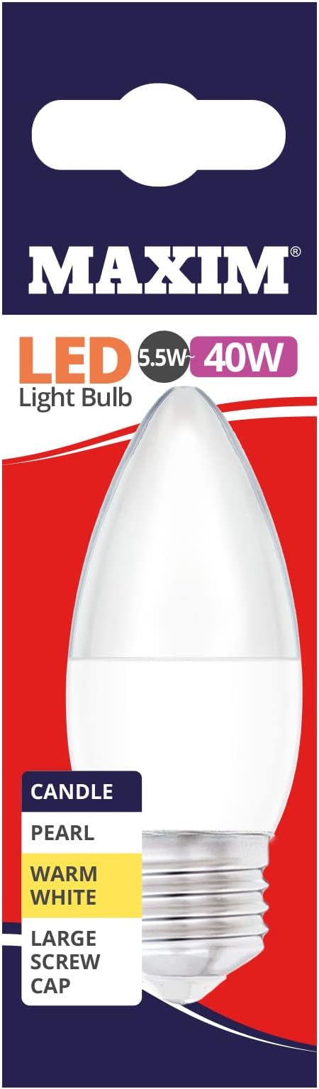 Maxim LED Bulbs [Pack of 10] Type: Candle E27 (Warm White) 6Watts (40Watts) / Pearl Finish/Energy Saving Multipack 40MLCE27W5X10